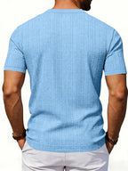 Men'S Loose Casual Henley Short-Sleeve Shirts for Summer - Light Blue