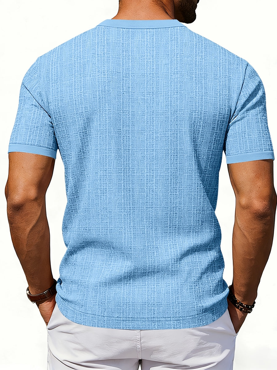 Men'S Loose Casual Henley Short-Sleeve Shirts for Summer - Light Blue