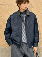 Men'S 2026 New Spring And Autumn Loose American Style Casual Jacket with Faux Denim Fabric, Stand-Up Collar Top - Tannin Blue