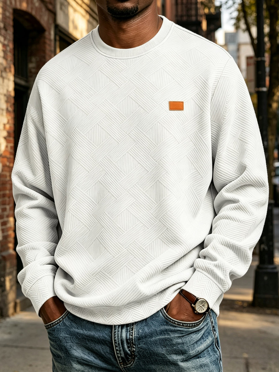 Men'S Fall Winter Crew Neck Sweatshirt 3D Textured Long Sleeve Pullover Loose Fit Casual Sports Commute Daily Home Outer Top Plus Size - White