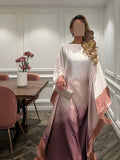 Fashionable And Elegant Tie-Dye Tassel Abaya Robe, with Tassel Details, Long Sleeve, Premium Temperament All-Season Wear, Casual Style, Women'S Abaya - Pale Pinkish Gray