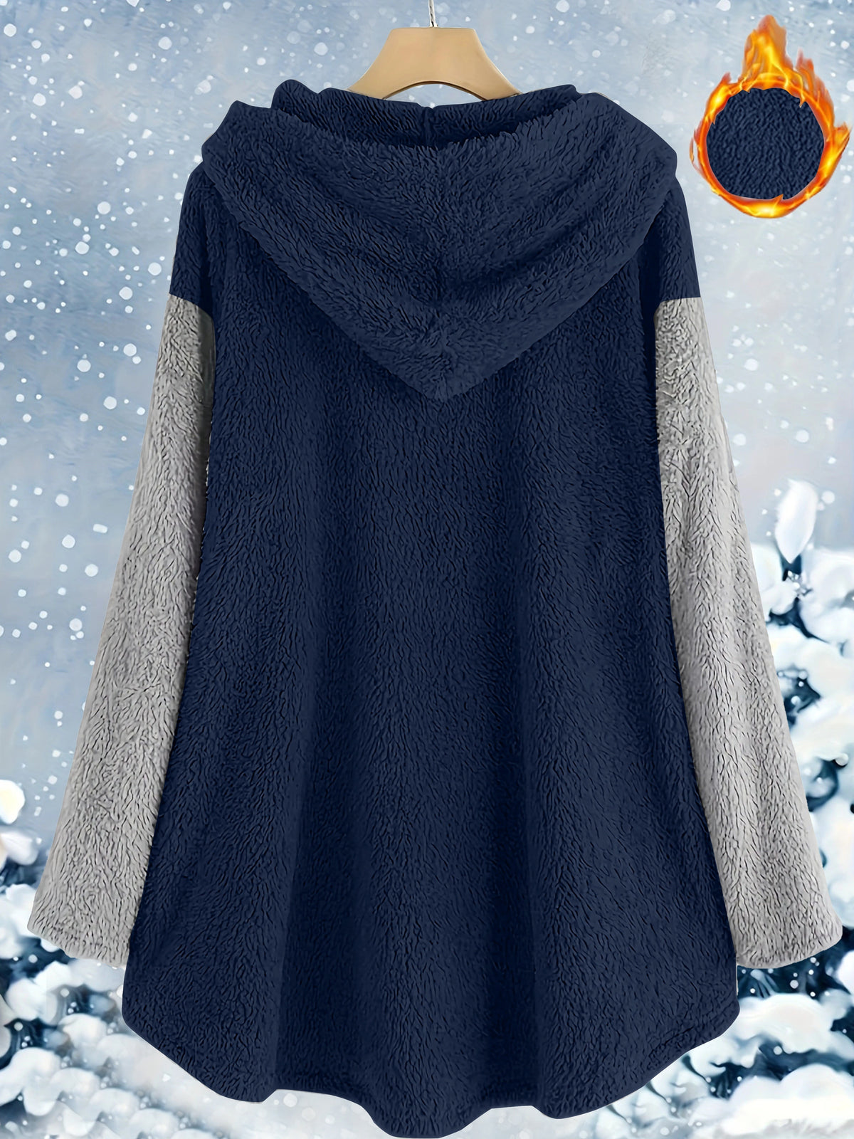 Fashion Women's Casual Autumn/Winter Hooded Long Sleeve Front Print Button Pants Set - Navy Color