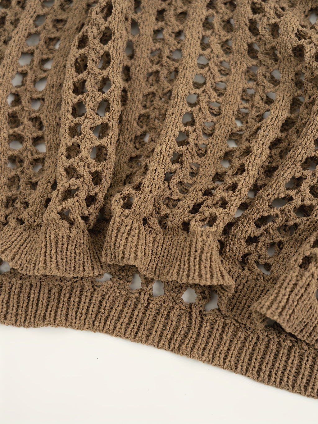 Women's Casual Sleeveless Halter Neck Sweater Dress - Lightweight Knit Long Flowy Dress with Cut-Out Details, Semi-Sheer Solid Color for Spring & Fall, Hand Wash/Dry Clean - 【Brown】