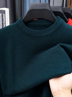 Minimalist City Round Neck Sweater for Daily Commute - Blackish Green