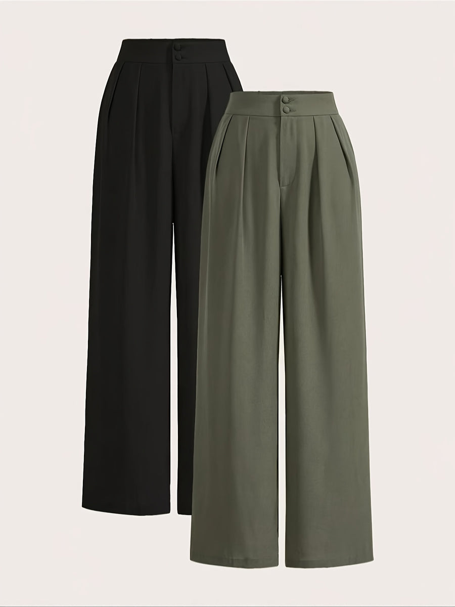 High-Waisted Wide-Leg Pants Two-Piece Set - black + army green