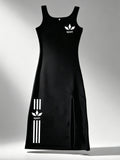 Midi Dress with Side Slit - A Stylish And Comfortable Women'S Dress - Black