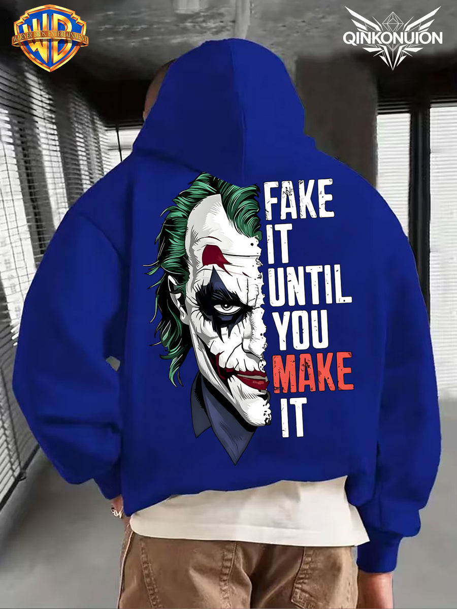 WB Warner Men'S New Trendy Hoodie, Clown-Themed Printed Design Hoodie, Daily Casual Drawstring Hoodie, Long Sleeve Hoodie, Machine Washable, Multifunctional Sports And Leisure Loose Fit Men'S Hoodie - Blue