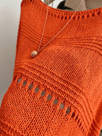 Women'S Hollow-Out Poncho Top, Boat Neck Irregular Hem Summer Beach Cover-Up, Seaside Bohemian Vacation Style Casual Top, Lightweight Breathable Loose Sweater, Mesh Detail Striped Design, Relaxed Layering Style, Suitable for Holiday, Daily Wear - Coral