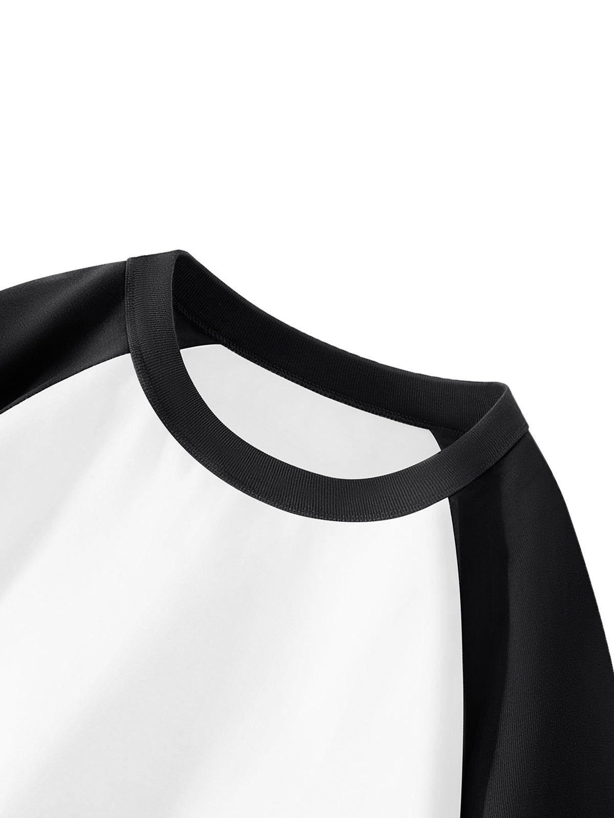Huairui 100% Pure Color-Block Raglan Long Sleeve T-Shirt for Men, Crew Neck, Color Spliced, Casual, Versatile Base Layer for Spring and Autumn - Black