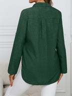 Women'S Casual Button-Up Collar Shirt - Solid Color Loose Fit Top, Women'S Blouse, Machine Washable Non-Sheer, Suitable for Spring And Autumn Wear, for Casual And Professional Attire, Fall Outfit, Classic Shirt, Quality Stitching, Office Women - Olive Green