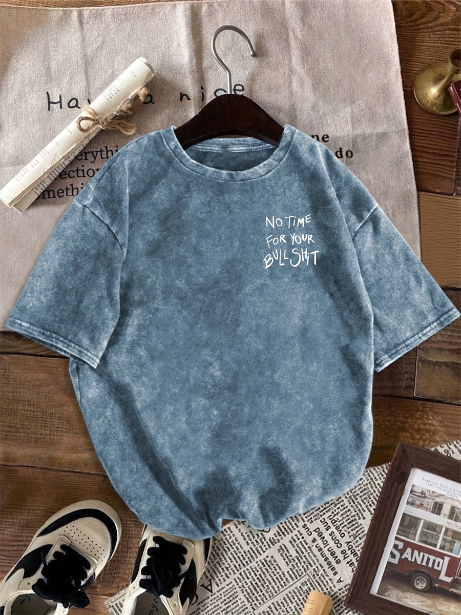 Retro "No Time for Your Nonsense" Graphic T-Shirt - Small Round Neck Short Sleeve Casual Top with Lettering, Machine Washable Suitable for Summer Daily Wear & Layering, Non- Blouse Style (Immediate Shipment) - Blue