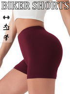 [ Shorts] 1pc Biker Shorts for Women, Non-See-Through Leggings, 5.08cm Inseam, Tight Fit, High Elasticity For, Cycling Shorts - Burgundy