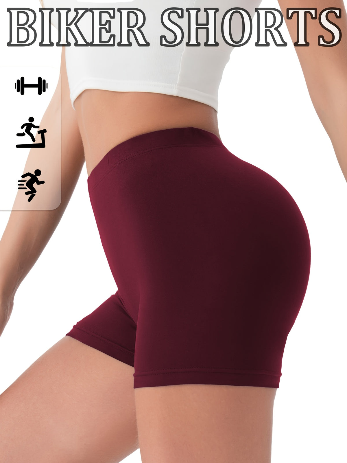 [ Shorts] 1pc Biker Shorts for Women, Non-See-Through Leggings, 5.08cm Inseam, Tight Fit, High Elasticity For, Cycling Shorts - Burgundy