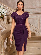 American-style Christmas Party Dress, Elegant and Understated, Solid Color Without Prints, Detailed Sequins, Full of a High-end Feel, Unisex and Versatile - Purple