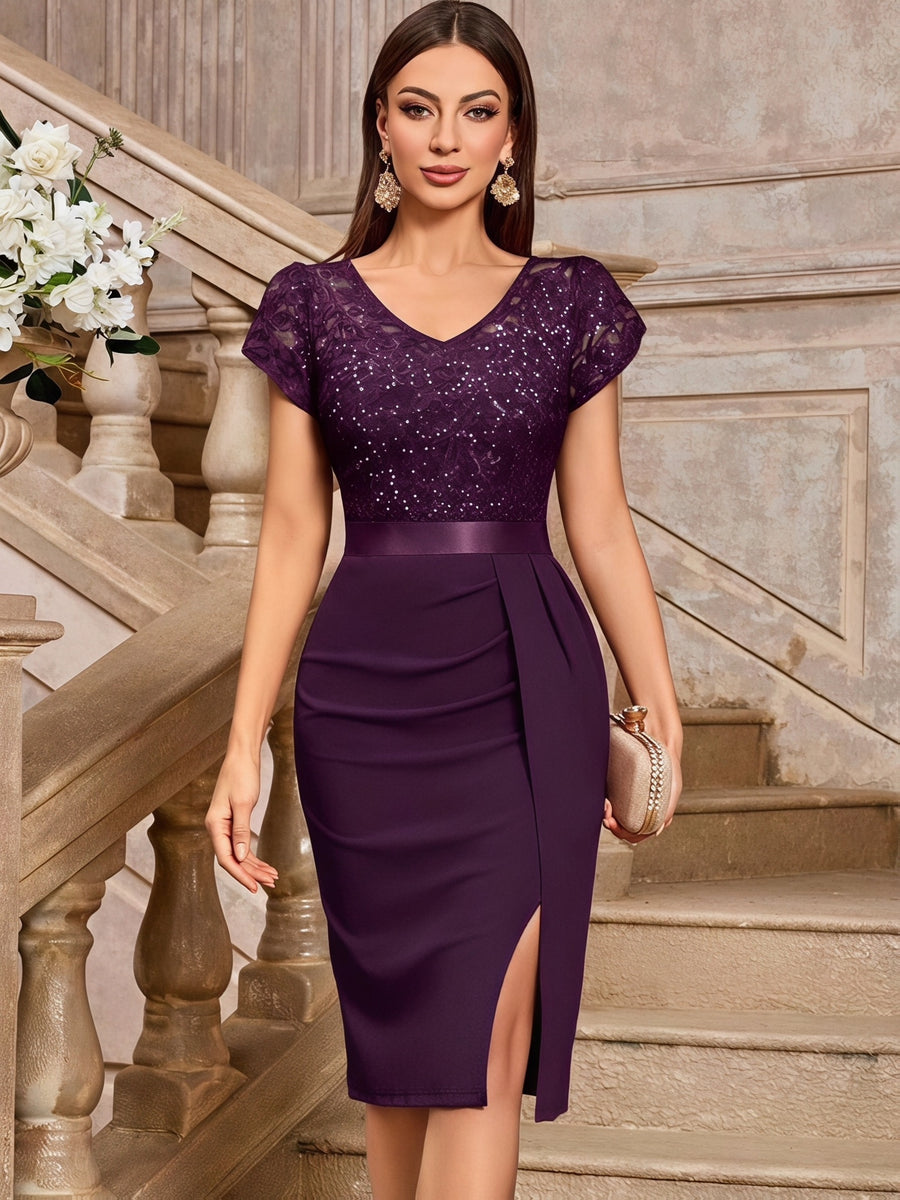 American-style Christmas Party Dress, Elegant and Understated, Solid Color Without Prints, Detailed Sequins, Full of a High-end Feel, Unisex and Versatile - Purple