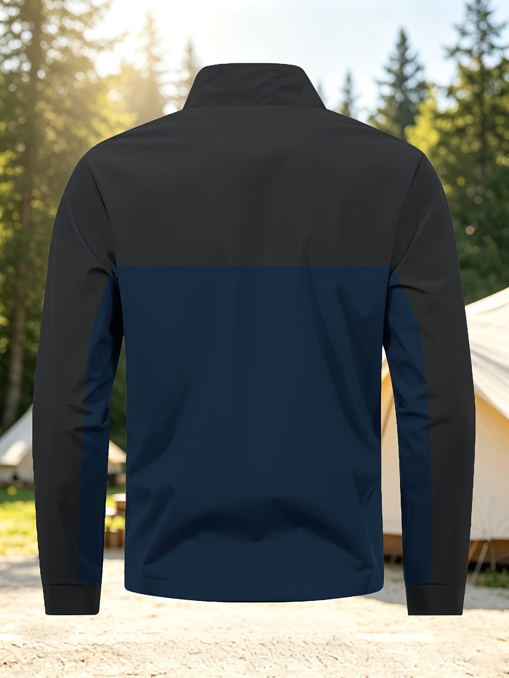 Men's New Trendy Versatile Outdoor Sports Mountain Climbing Comfortable Casual Fashionable Loose High Street Long Sleeve Color Block College Jacket - Black & Blue