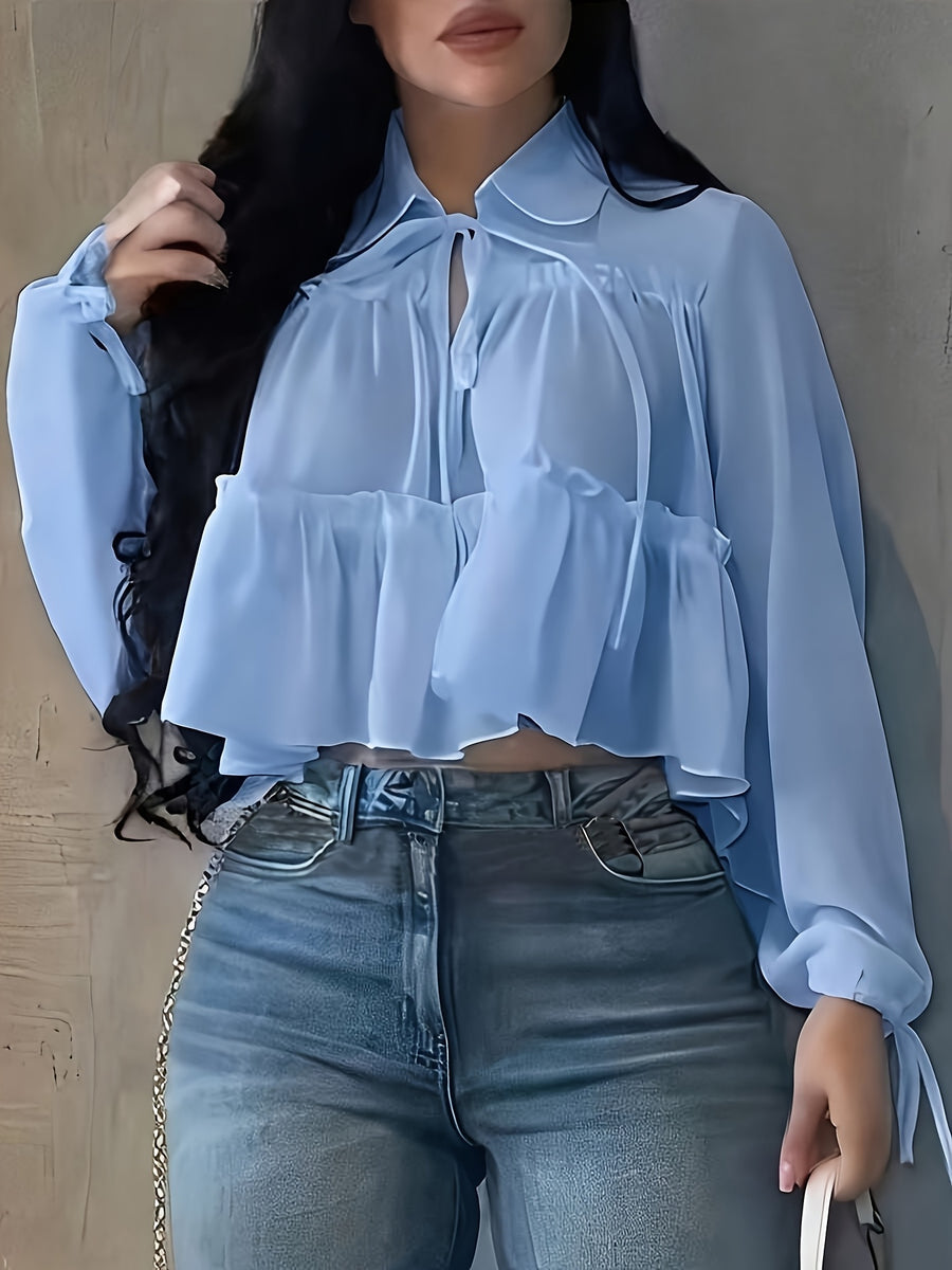 Women's Chiffon Shirt Vacation Beach Shirt - Bright Steel Blue