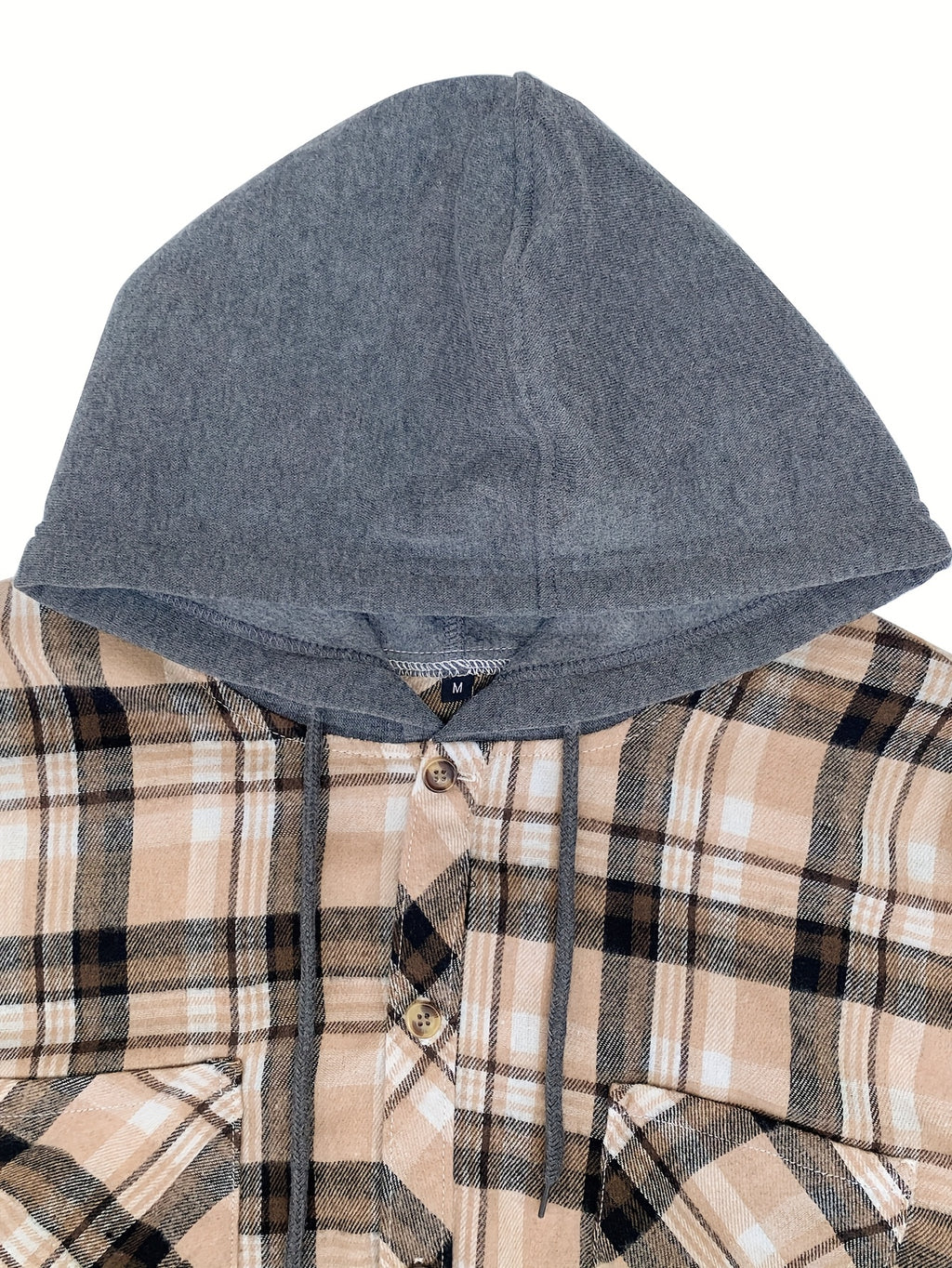 Men'S Plaid Hooded Sweatshirt Flannel Shirt Jacket Long Sleeve Casual Fashion Button-Up Shirt - Khaki - gray black