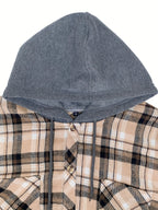 Men'S Plaid Hooded Sweatshirt Flannel Shirt Jacket Long Sleeve Casual Fashion Button-Up Shirt - Khaki - gray black