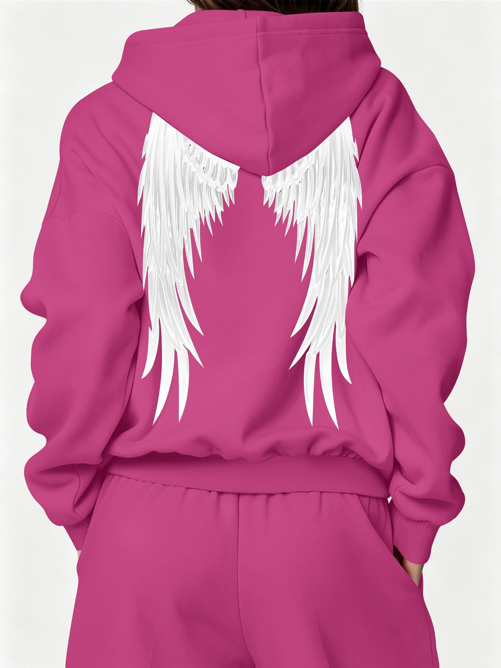 Halloween 2027NEW 2pcs Women's AutumnWinter Hooded Sweatshirt And Wide-Leg Pants Suit Kangaroo Pocket Long-Sleeve Jacket Wide-Leg Pants Suit Casual S Loose Suit Christmas Black Friday Cyber (27) - Rose Red Color