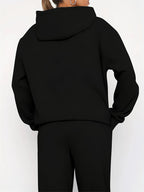 Graphic Print Two-Piece Set, Crew Neck Sweatshirt And Pants, Women'S Clothing - Black 1