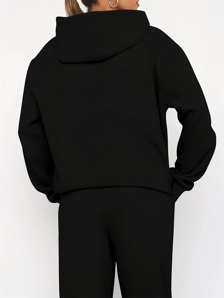 Graphic Print Two-Piece Set, Crew Neck Sweatshirt And Pants, Women'S Clothing - Black 1