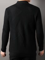 Du Jing Lan OBM Spring/Summer New Arrival Men's Knitted Cardigan, Old Money Style Solid Color Lapel Long Sleeve Open Front Knit Cardigan, Men's Business Casual Fashion Single-Breasted Ribbed Sweater Jacket with Side Pockets, Suitable for Layering - Black
