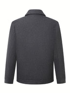 Spring/Autumn Wool Jacket, Workwear Style Outerwear, Warm Fall Style, Solid Color Men's Apparel with Faux Pockets - Grey