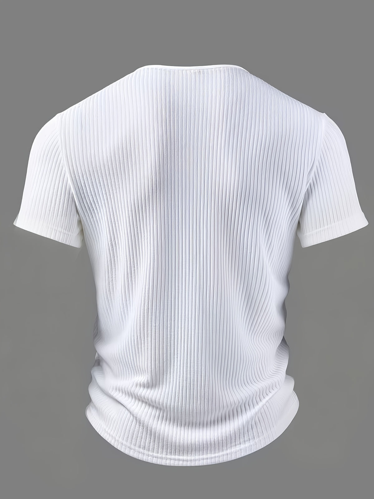 Men's CLQWE Short-Sleeve Henry Shirt - Single-Breasted Button-Up Summer Casual Blouse, Round Neck Solid Color, Machine-Washable Textured Elastic Fabric Suitable for Casual Outfits, Office & Semi-Formal Events - White
