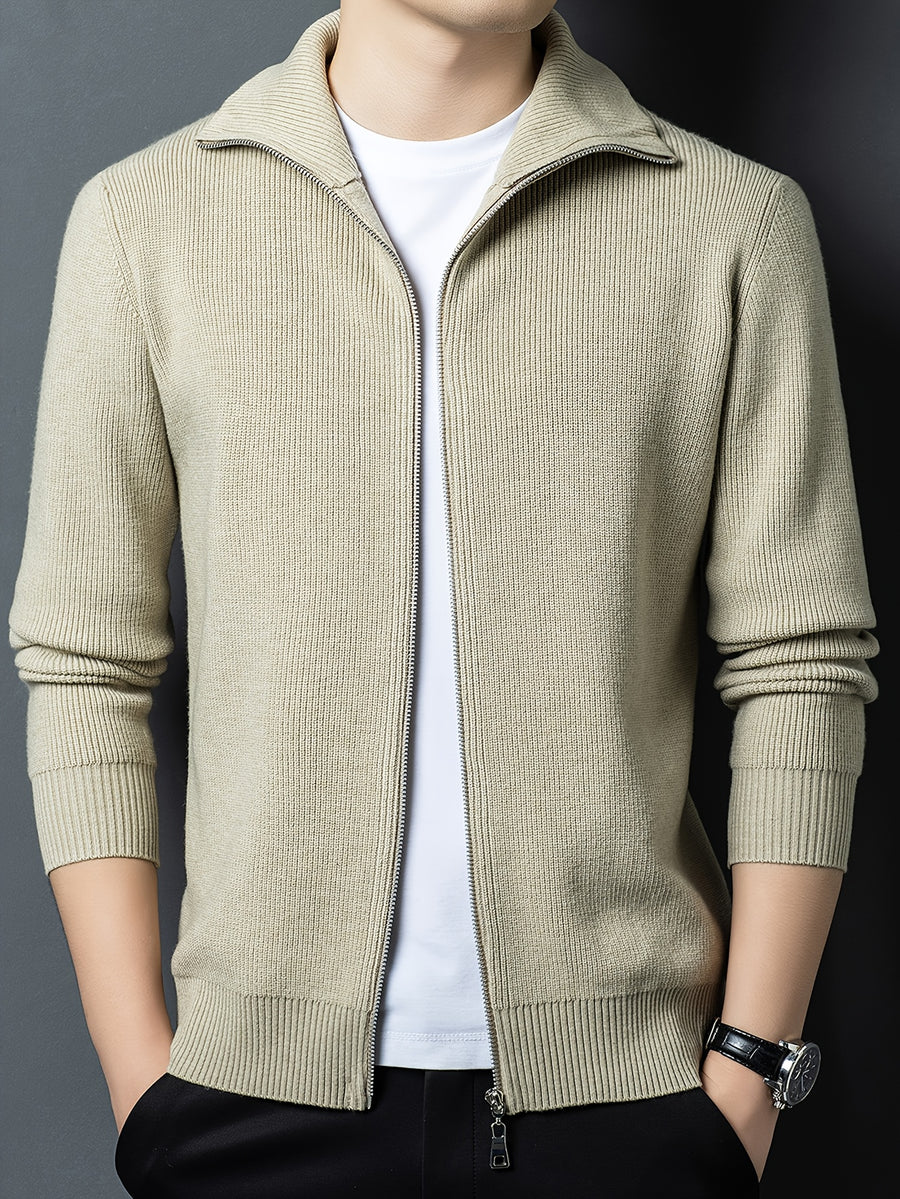 Lapel Full-Zip Knit Cardigan Jacket, Versatile And Practical - SINBOS - Camel