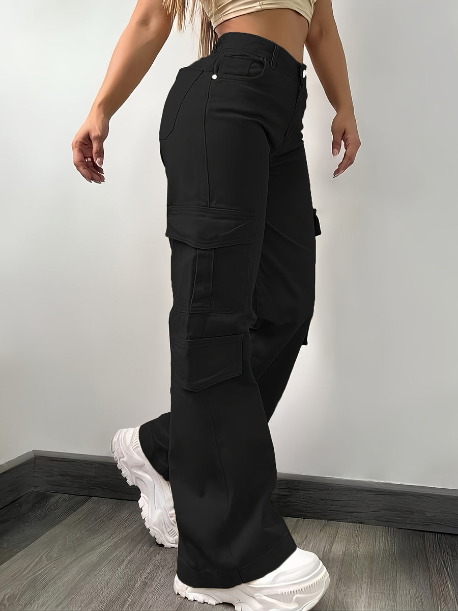 Street Commuter Distressed Multi-Pocket Cargo Pants for Outing, Home, and Casual Wear - Black