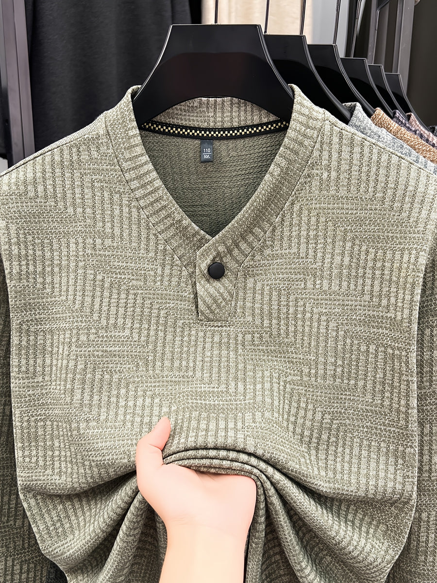 New Men's Long-Sleeve Warm Fashionable Versatile Knit Sweater - Khaki