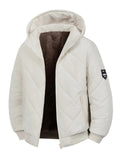 New Autumn/Winter Men's Diamond Stitch Hooded Padded Coat, Plush -Lined Thickened Outerwear, Outdoor Hiking Cold-Proof Warm Windproof Zipper Pocket Padded Coat - Khaki