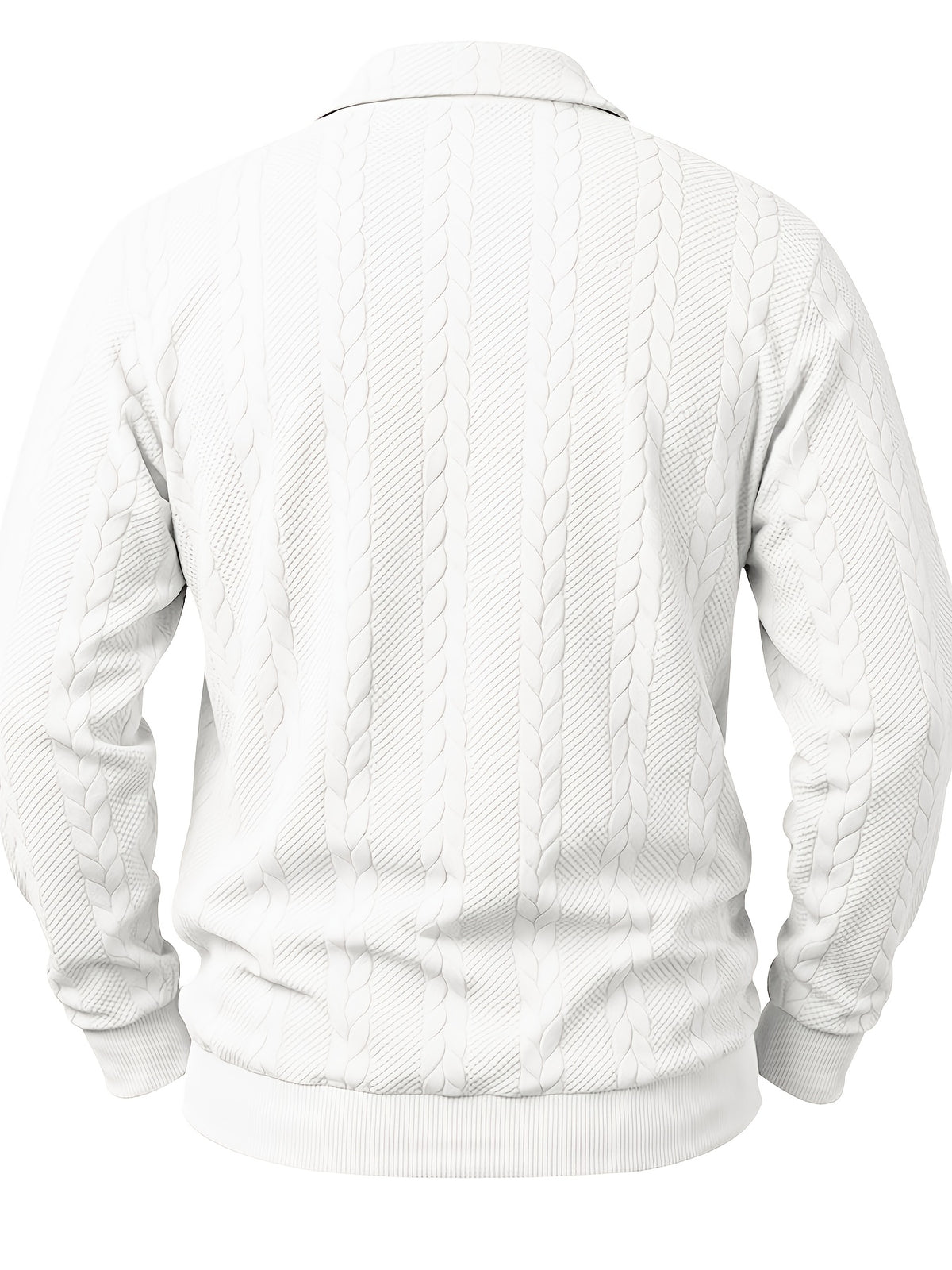 1pc Men's Striped Jacquard Long-Sleeve Polo Shirt, Autumn/Winter Textured Vintage Style Outdoor Casual Henley Top - White