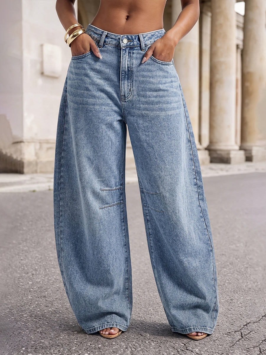 Relaxed Style Mid-Rise Loose Stretch Women'S Denim Long Pants, Comfortable And Casual Fit for Weekend Outings, Parties, Park Walks, And Evening Strolls, Versatile for Casual Wear - Sky Blue