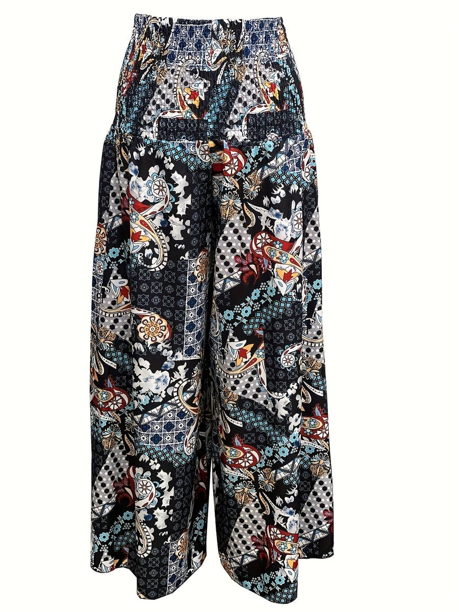 Women's Bohemian Print Pleated Waist Skort - Multicolor