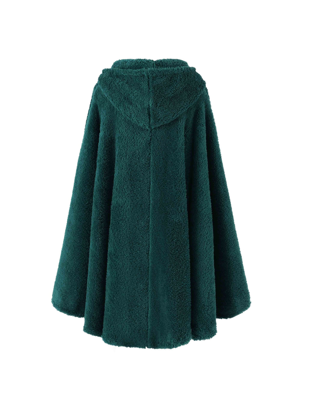 Plus Size - 1pc Faux Horn Button Size Free Solid Color Fashion Hooded Cape - Dark Green
