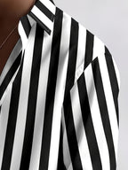 Men's Striped Long-sleeve Shirt with Lapel Collar, a Versatile Top for a Casual, Laid-back Vacation Style - Mixed colors