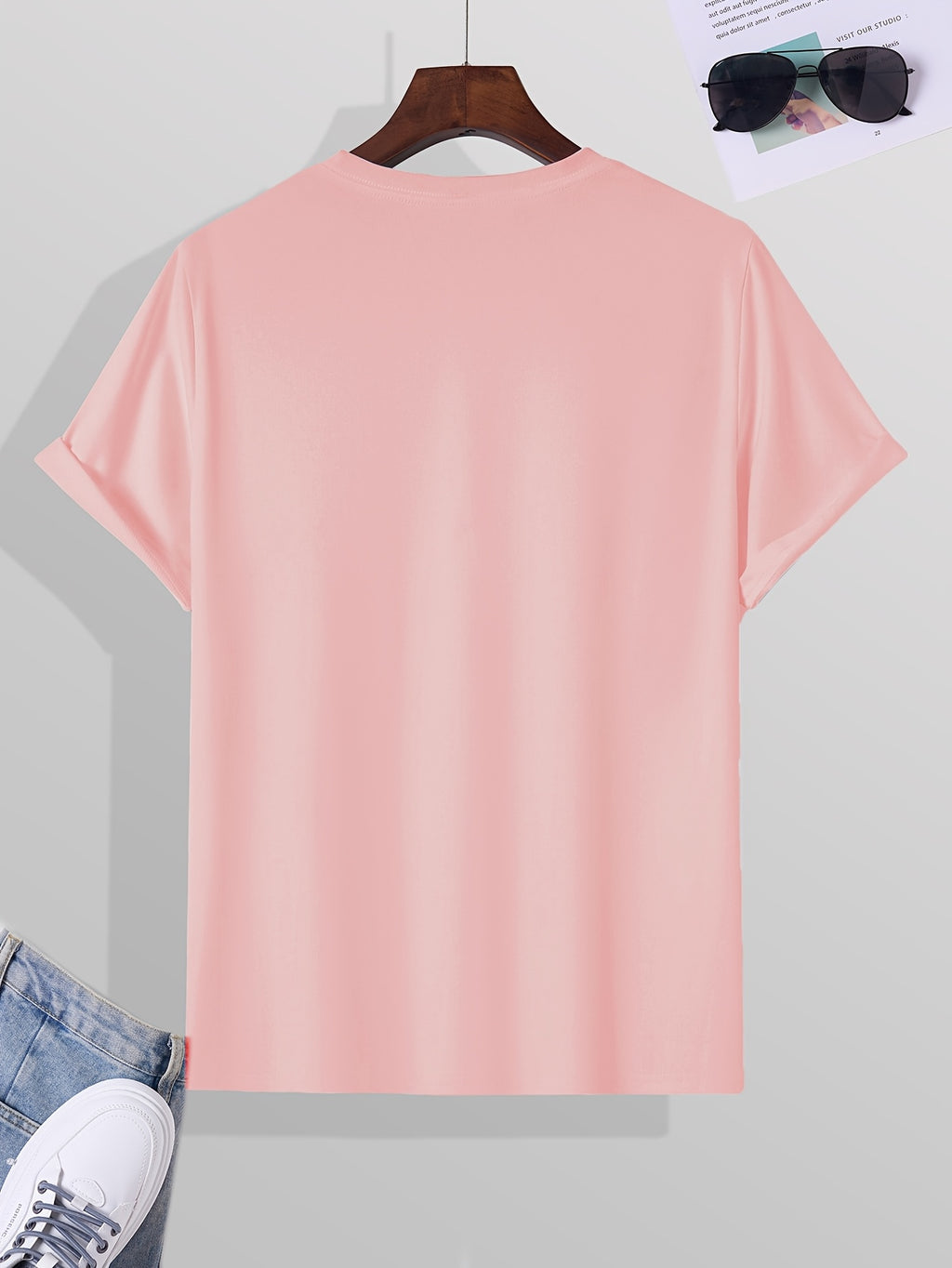 Men's T-Shirt with Letter A Print - Casual Wear - Pink Color