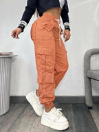 Christmas, Women'S Casual Drawstring Elastic Waist Jogger Pants, Minimalist Design Y2K Street Style Multiple Pockets Spring/Summer - Orange red
