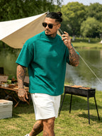 New Spring/Summer Men's Top, Fashionable Sporty Short Sleeve, Loose Fit Casual, Comfortable, Lightweight, Skin-Friendly, Trendy, Versatile, Refreshing, and Durable - Peacock Blue