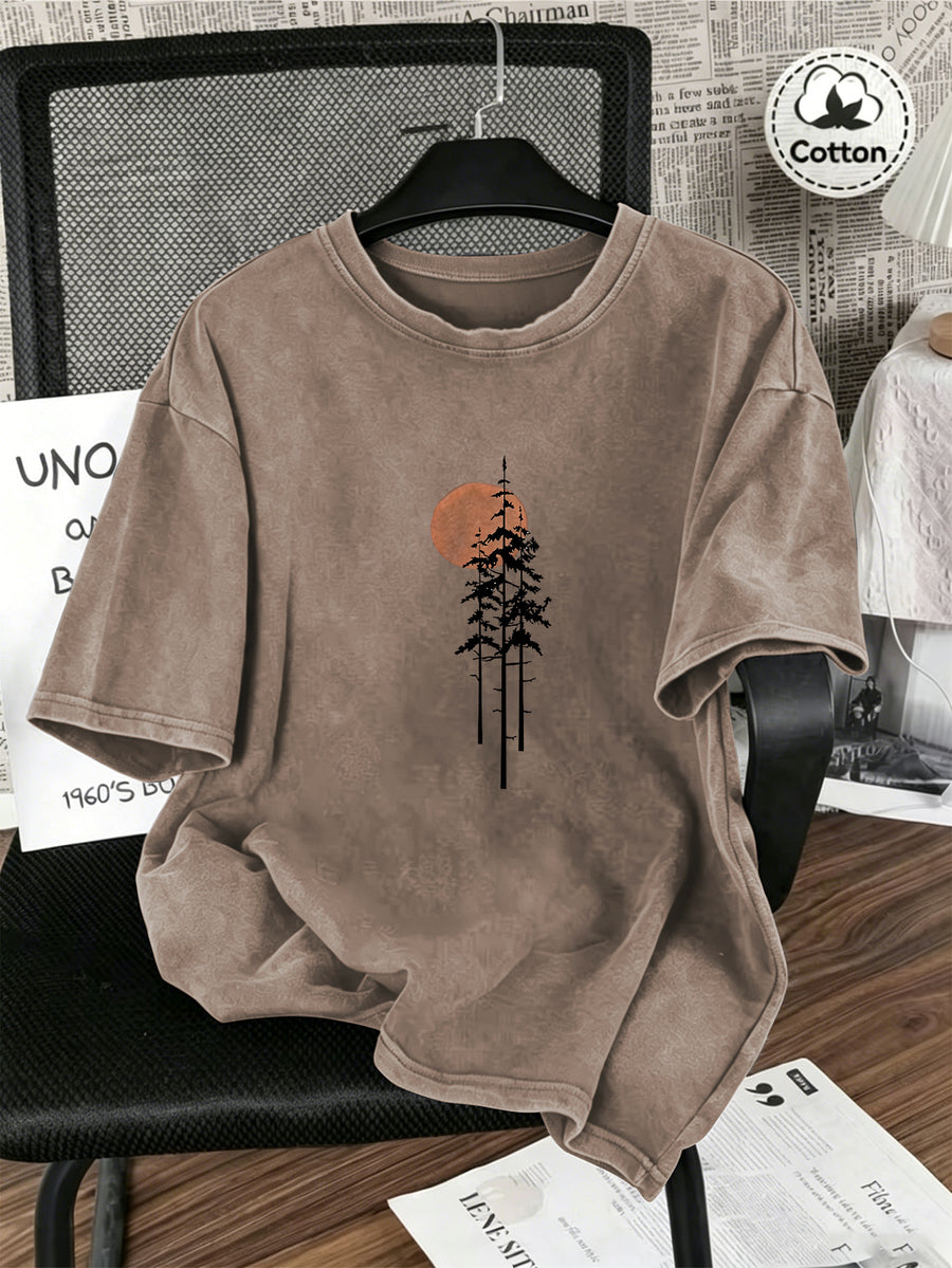 Vintage Washed Distressed Print Men'S Short-Sleeve Top, Soft Pure Loose T-Shirt, Breathable Casual Clothing for Outdoor Trip Summer And Early Autumn - Brown