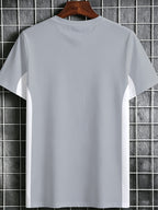 [Printed Design – Not Textured] Men's Printed T-Shirt, Men's Casual Crew Neck T-Shirt, Color Block and Contrast Design, All-Season Fashion Top, Breathable Regular Fit for Daily and Formal Wear - Crew Neck Casual Top, Comfortable to Wear - Silvery Grey