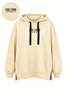 Women'S Fashion Hooded Sweatshirt for Autumn And Winter - Pattern Print Design, Side Slit Detail, Pullover Hoodie - Apricot