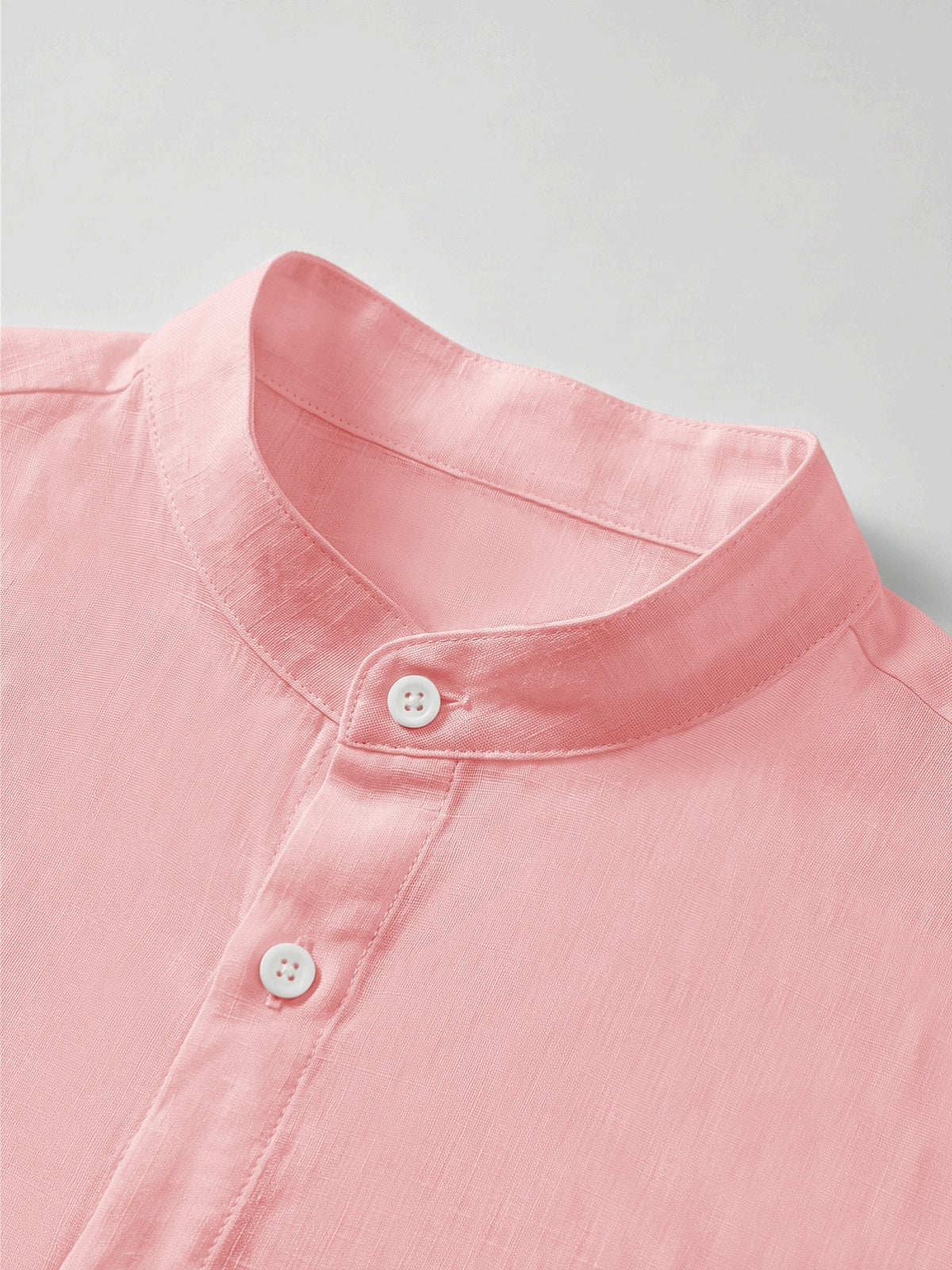 Men'S Faux Linen Long Sleeve Shirt: Lightweight Button-Up Stand Collar Solid Color Formal to Casual Style, Comfortable Breathable Pattern, Suitable for Beach, Office, Party Business, Daily Trendy Wear, Machine Washable Fashion Shirt - Pink Color