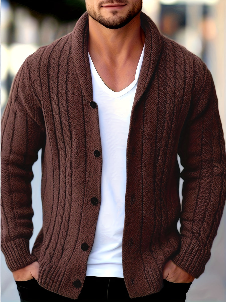 Men's Casual Sport Knit Cardigan, Fashion Knit Cardigan Jacket | Long Sleeve Thickened for Autumn and Winter, Warm, Featuring Cable Knit Craftsmanship, Casual Style Sweater with Button Closure, Regular Fit Long Sleeve Casual Style for Autumn and - Coffee Color
