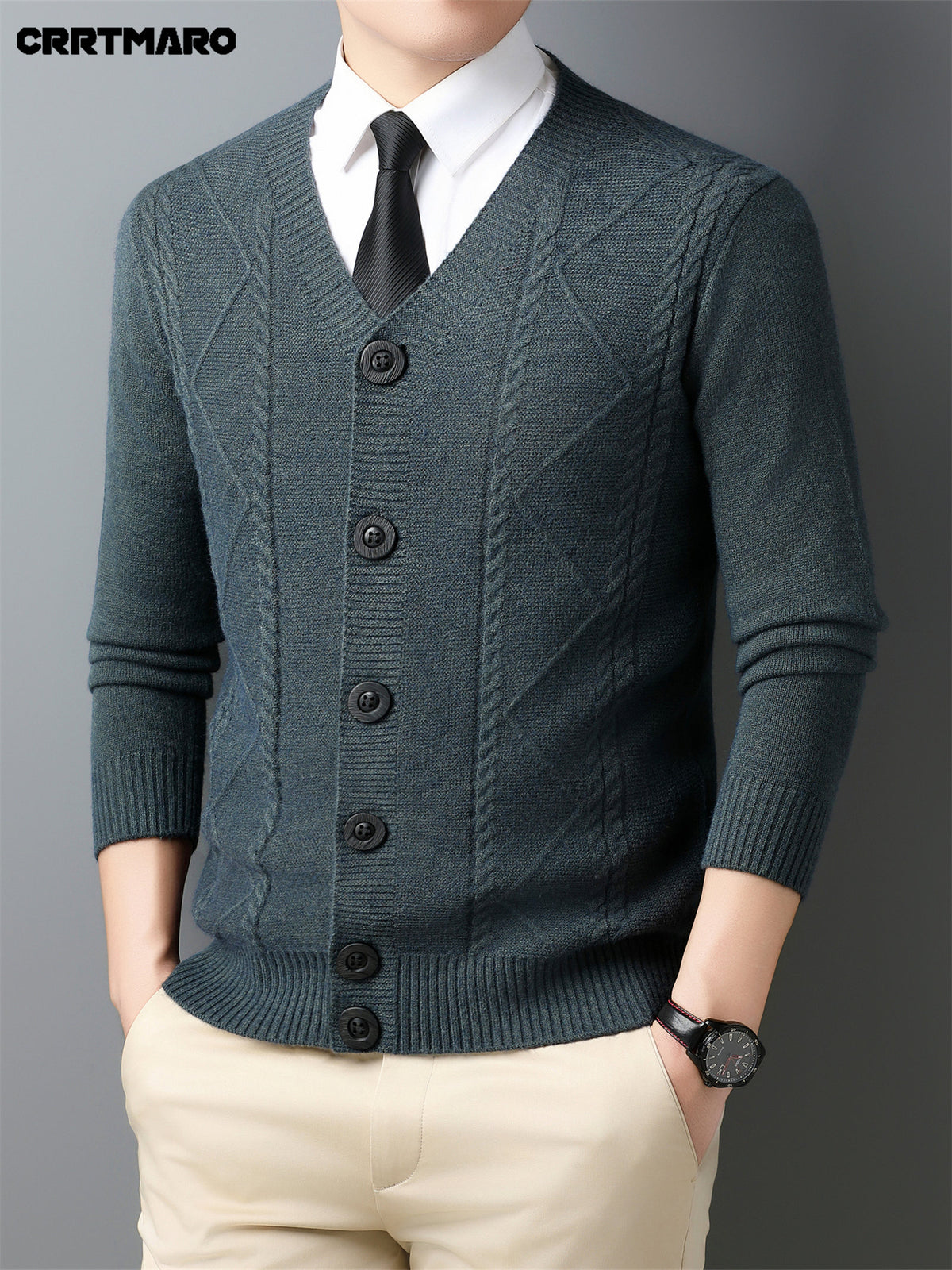 Men'S Wool Blend, Thick Knit Cardigan, Warm Casual Layering Top for Fall And Winter - Dark Green