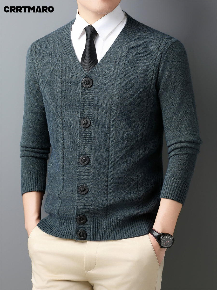 Men'S Wool Blend, Thick Knit Cardigan, Warm Casual Layering Top for Fall And Winter - Dark Green
