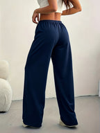 Lazy Style Solid Wide-Leg Pants Women'S High-Waist Drapey Floor-Length Trousers Versatile Casual Sweatpants - Navy Color