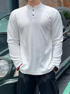 Men'S Casual Sports T-Shirt, Men'S Fashion Trend Splicing Design Stand-Up Collar Long-Sleeved Men'S T-Shirt Men'S Sweatshirt, Loose Fit Textured Fabric, Suitable for Daily Casual Wear - White